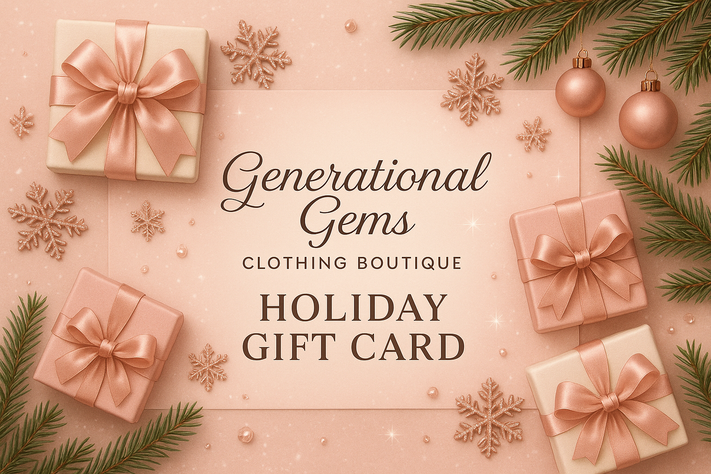 Generational Gems Holiday pink gift card with presents etc. 